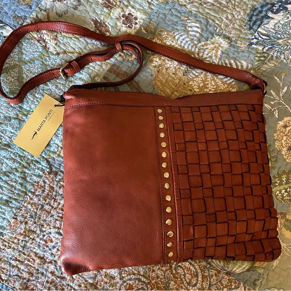 MARTA PONTI • Basket Weave Leather Crossbody Bag